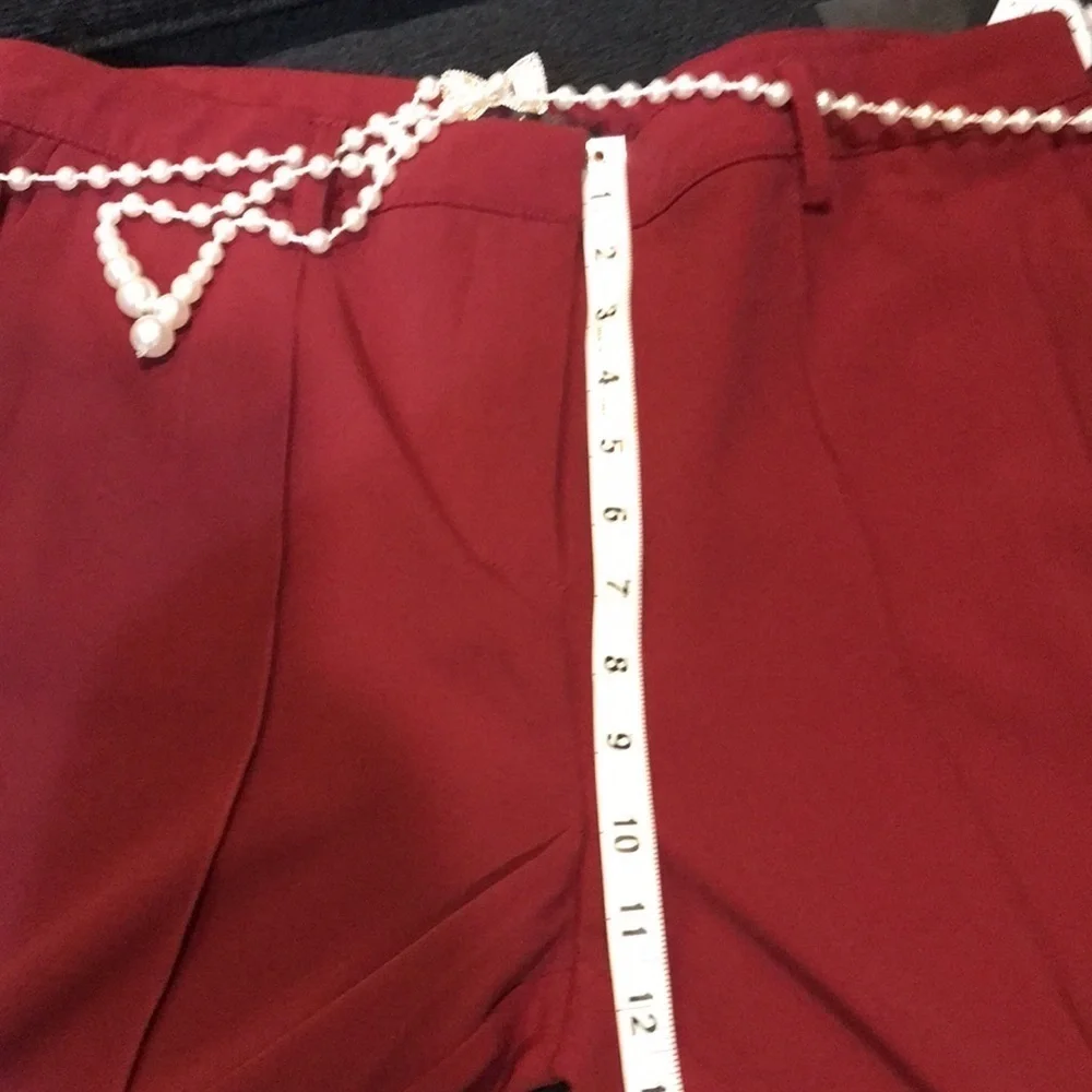 NWT Nicole Miller Cabernet Dress Pants w/Pockets Faux Pearl Belt Sparkle Bow-10